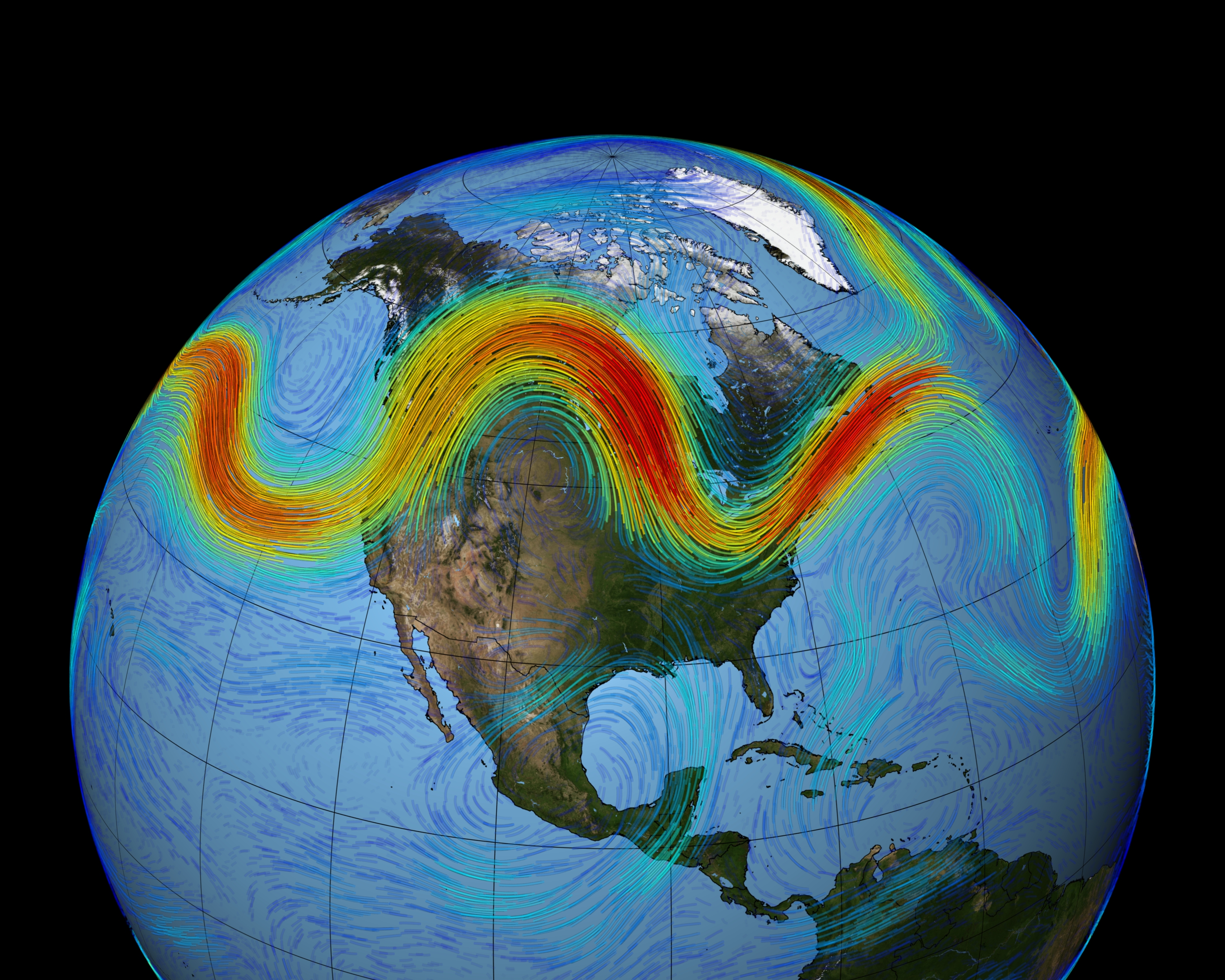 Polar jet stream flowing across North America